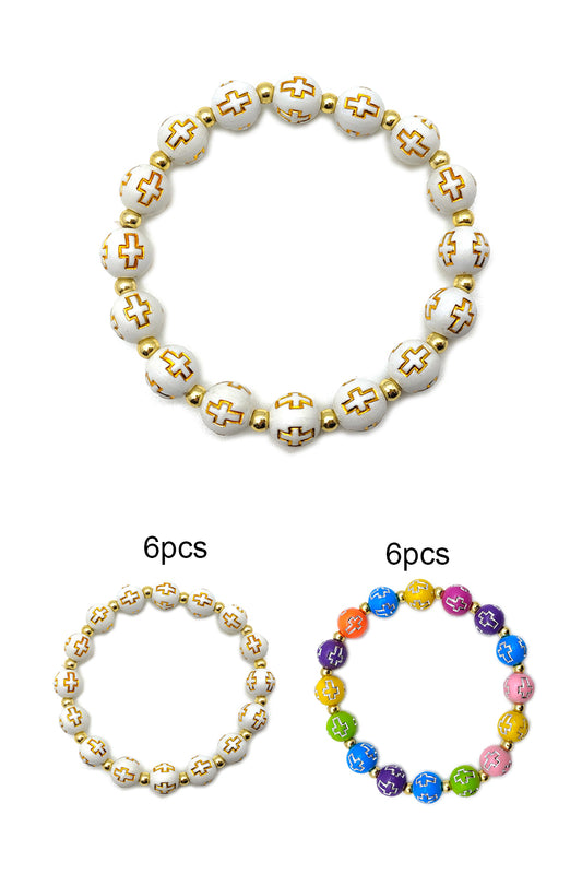 Cross Design Beaded Stretch Bracelet
