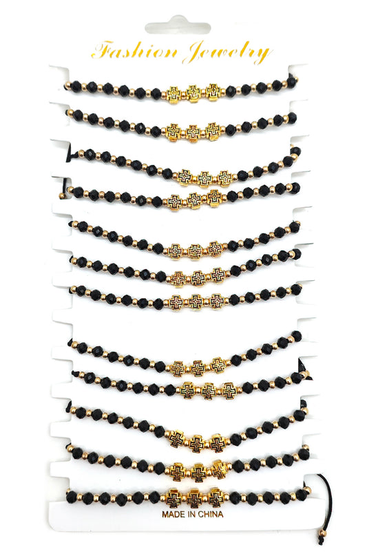Cross Adjustable Beaded Thread Bracelet