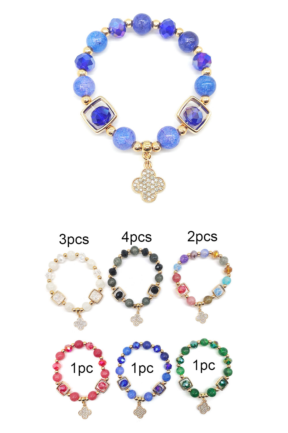 Clover Design Beaded Stretch Bracelet