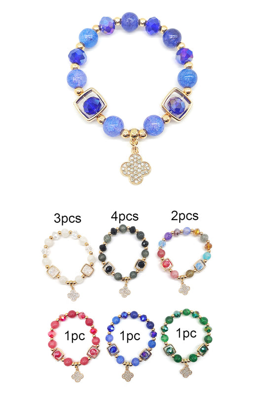 Clover Design Beaded Stretch Bracelet