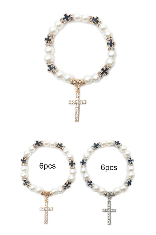 Cross Design Beaded Stretch Bracelet