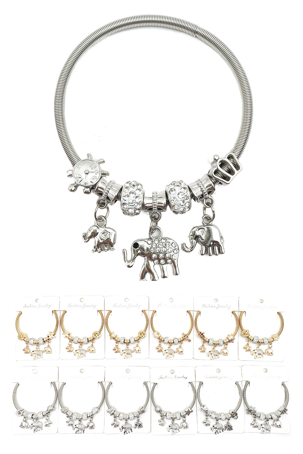 Elephant Design Charm Stretch Bracelet