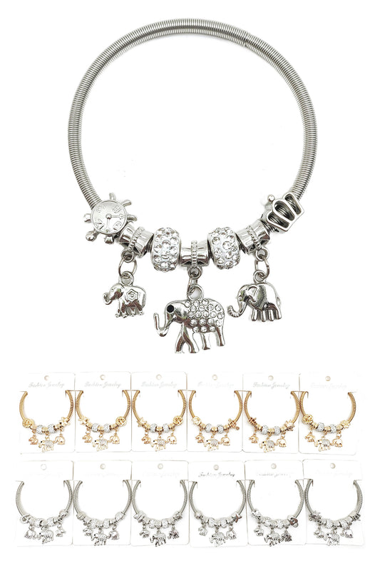 Elephant Design Charm Stretch Bracelet