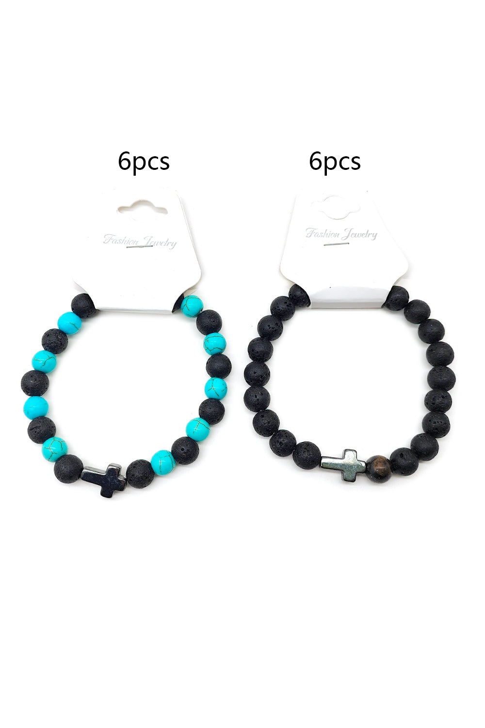 Aqua/Wood  Beaded Cross Bracelet