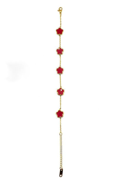 Red Stainless Steel Clover Bracelet