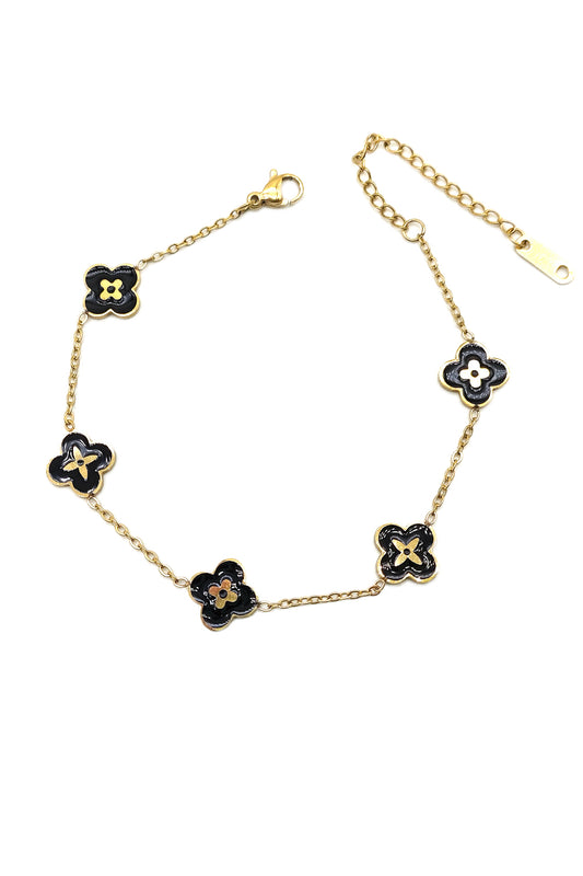Stainless Steel Black Flower Design Bracelet