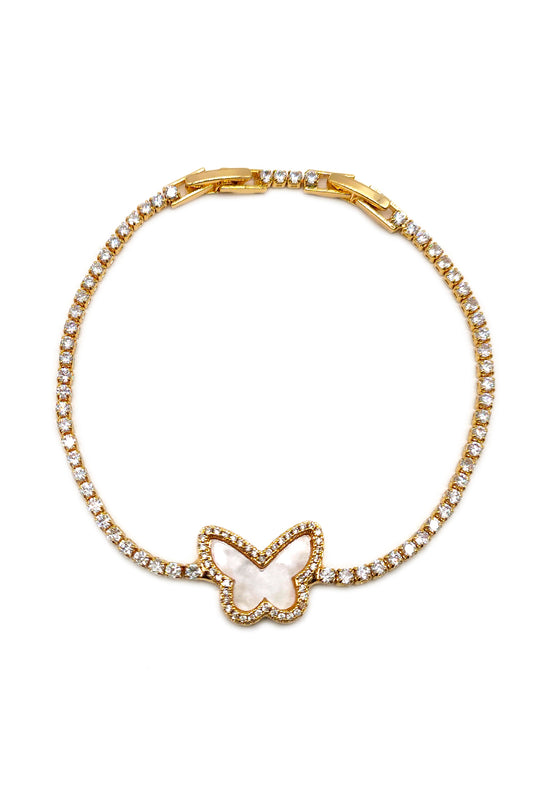 Gold Stainless Steel Butterfly Rhinestones Bracelet