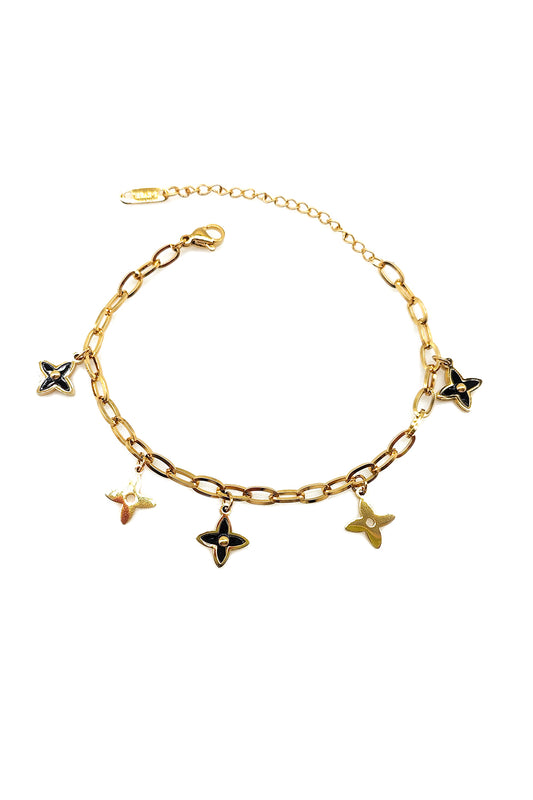 Black Stainless Steel Gold Star Charm Bracelet