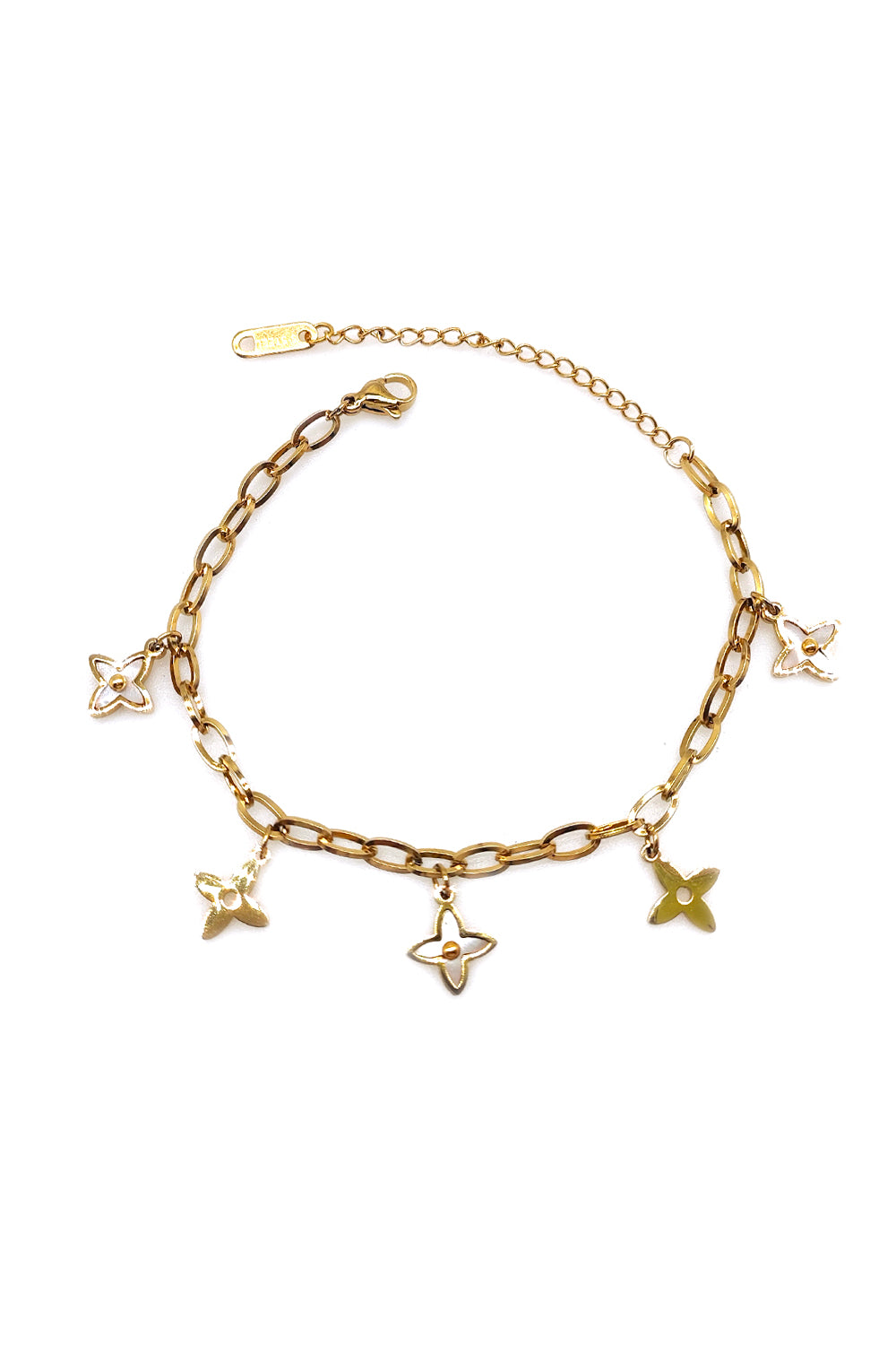 White Stainless Steel Gold Star Charm Bracelet