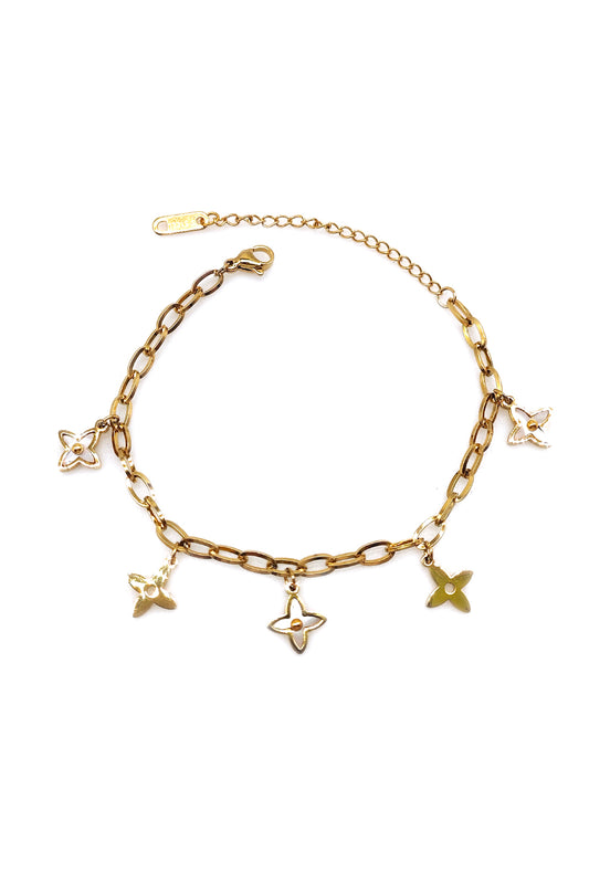 White Stainless Steel Gold Star Charm Bracelet