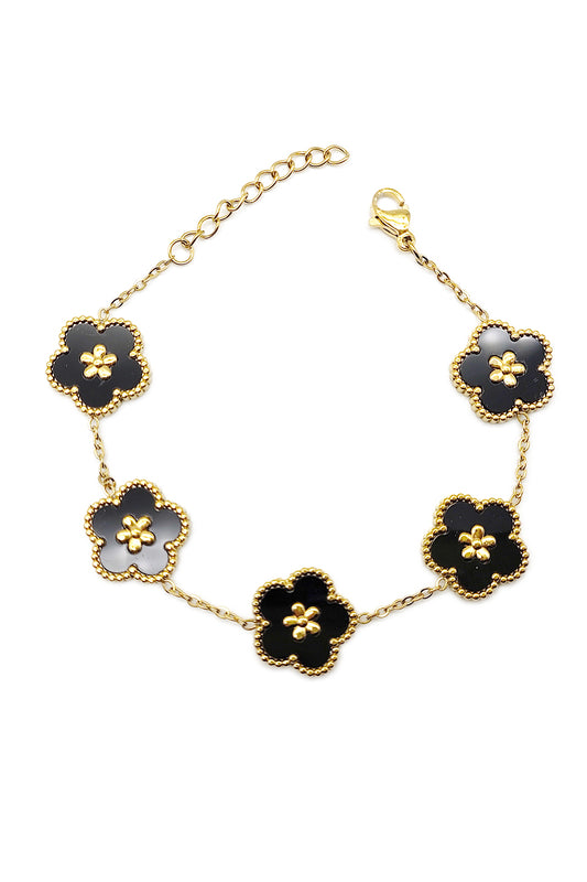 Black Stainless Steel Flower Design Bracelet