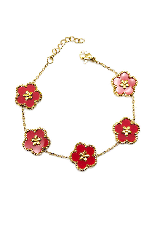 Red Stainless Steel Flower Deign Bracelet