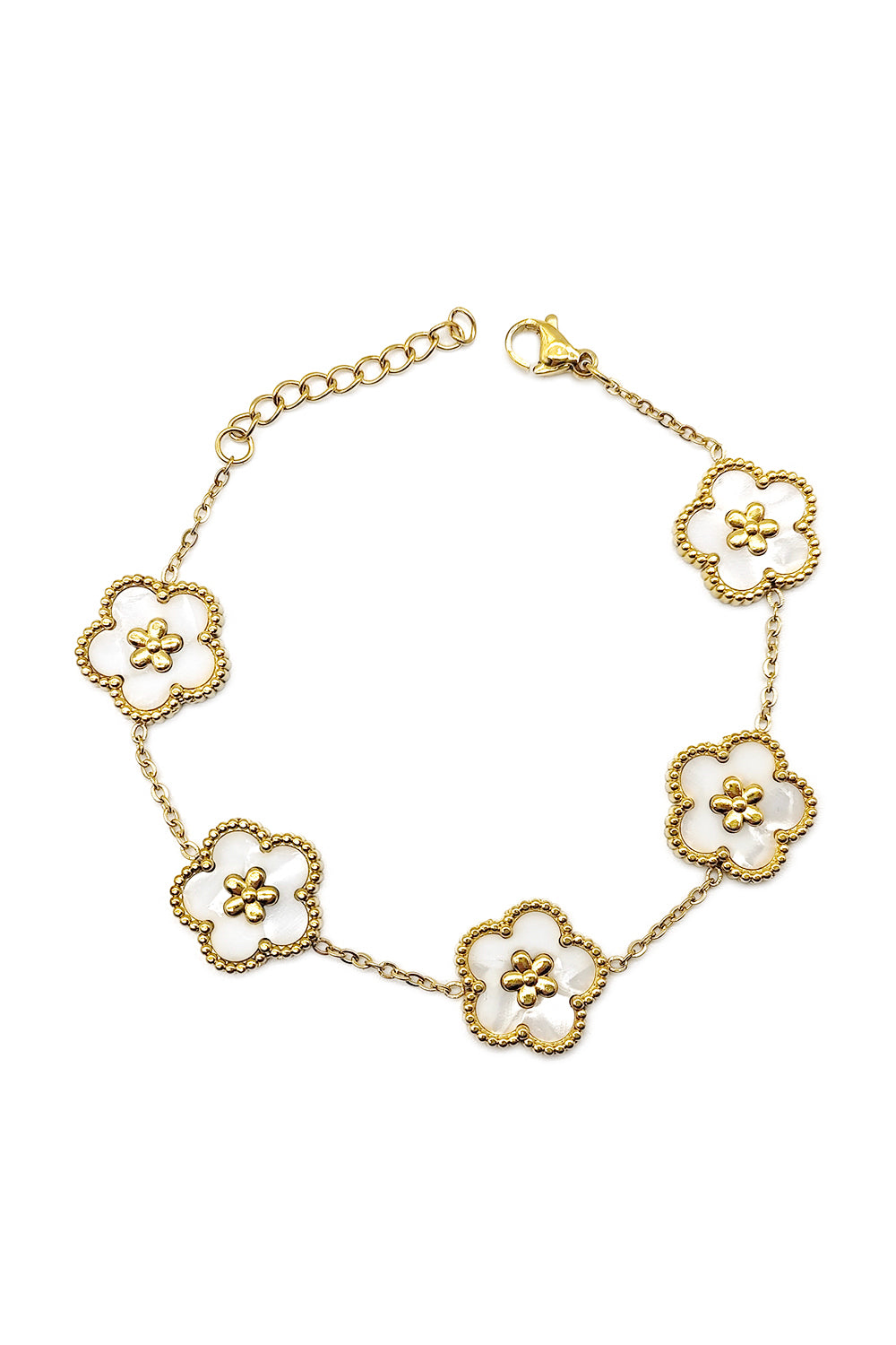 White Flower Design Stainless Steel Bracelet