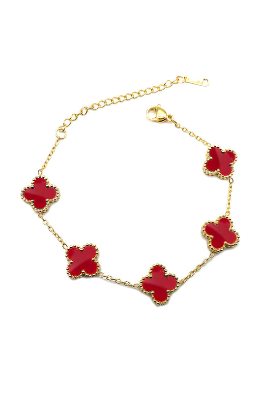 Red Flower Design Stainless Steel Bracelet