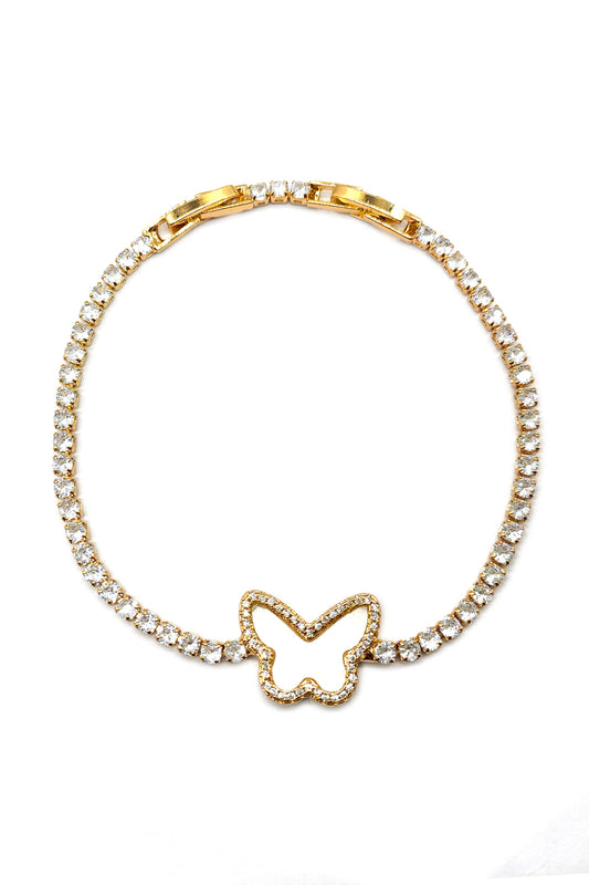 Gold Rhinestone Butterfly Design Bracelet