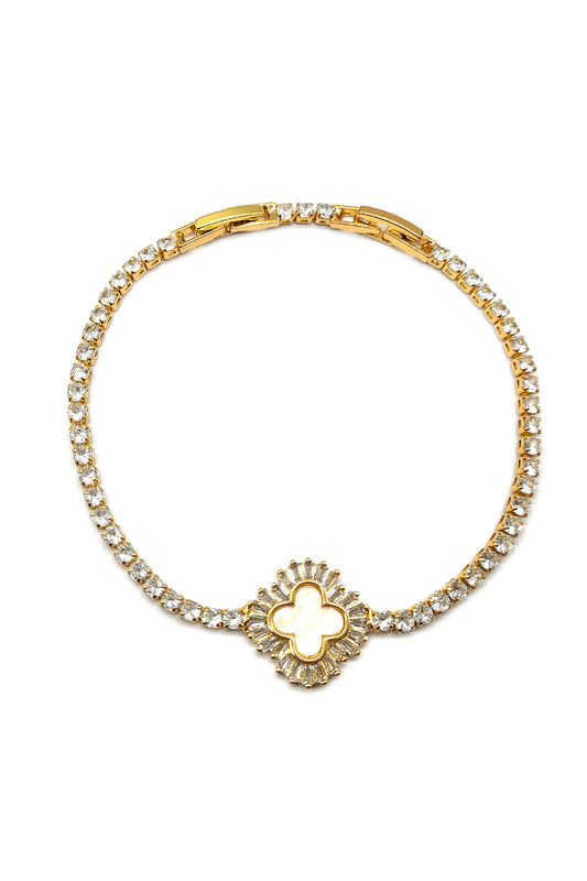 Gold Rhinestone Clover Design Bracelet