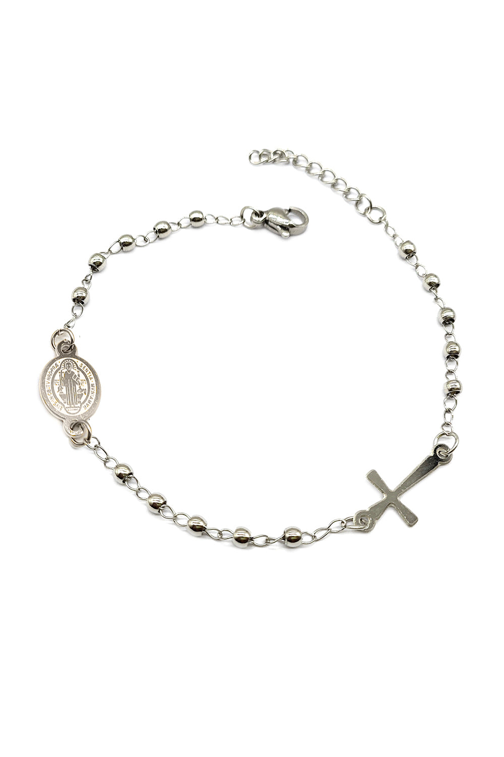 Silver Stainless Steel San Benito Rosary Bracelet