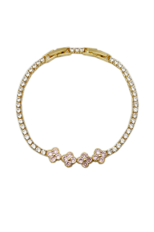 Clover Design Pink Rhinestone Bracelet