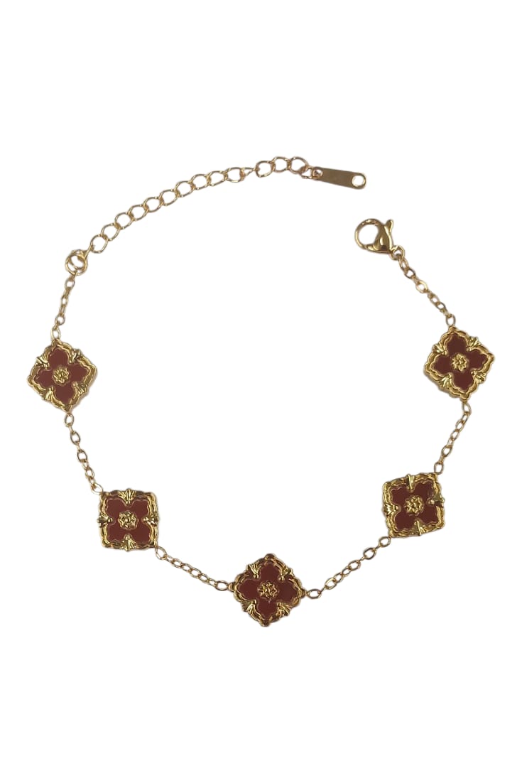 Burgundy Stainless Steel Clover Design Bracelet