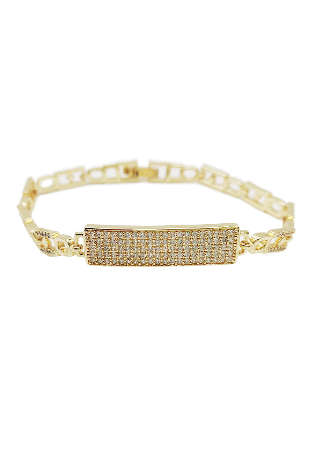 Gold Rhinestone Plaque Link Bracelet