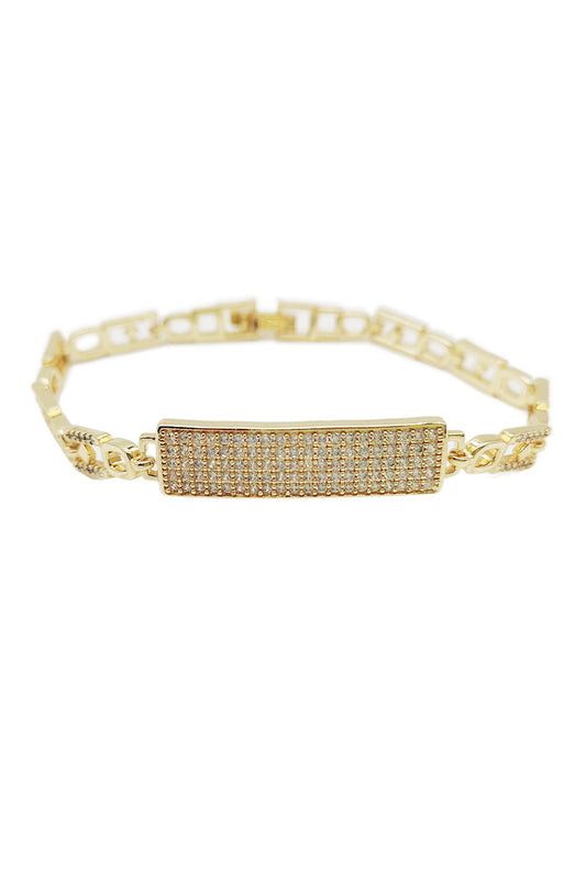 Gold Rhinestone Plaque Link Bracelet