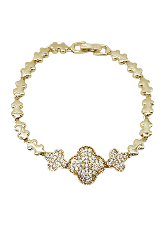 Clover Design Gold Rhinestone Bracelet
