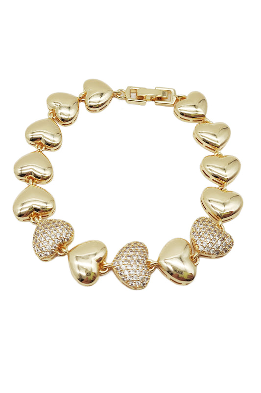 Gold Rhinestones Puffy Heart Bracelet