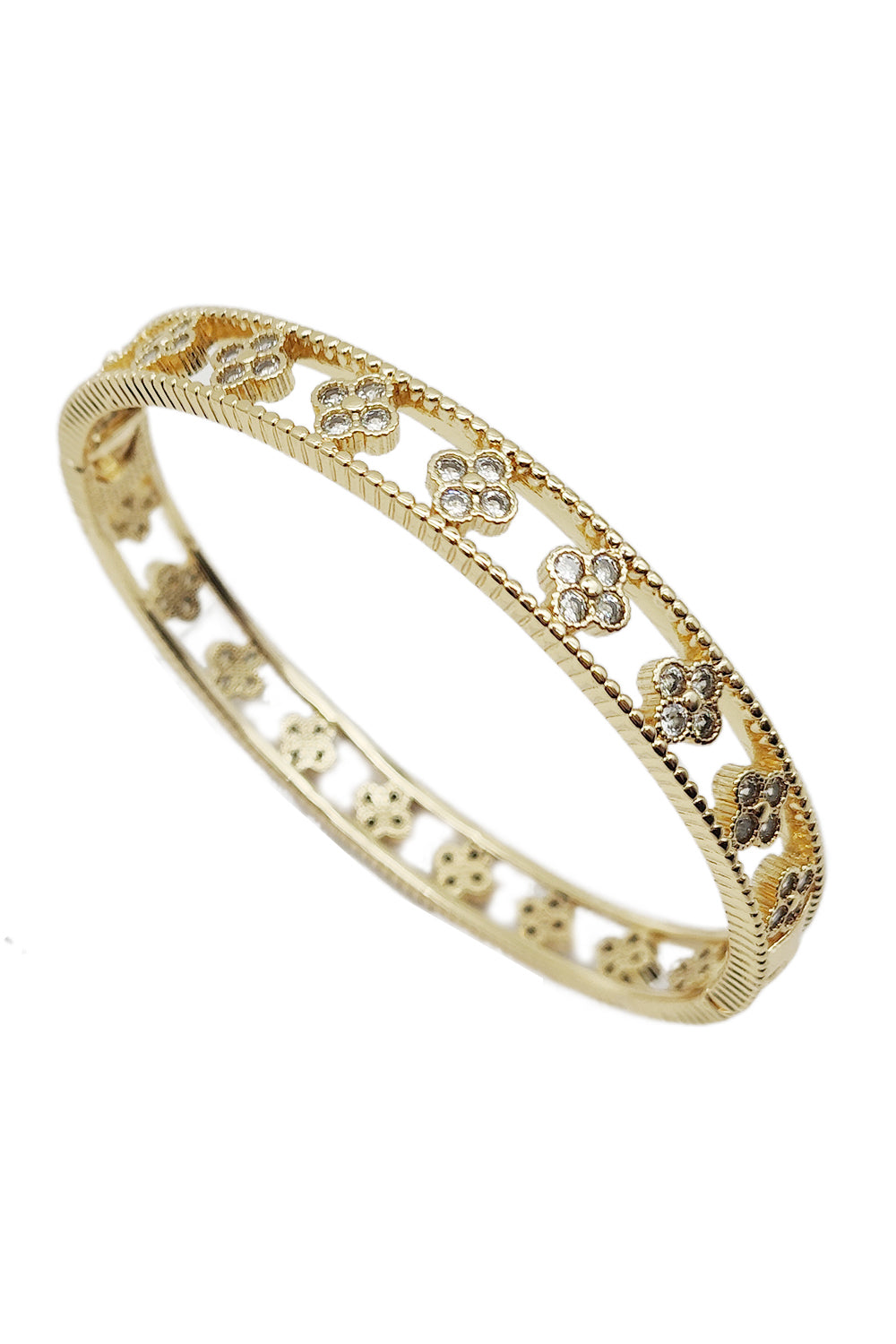 Gold Rhinestones Clover Design Bangle