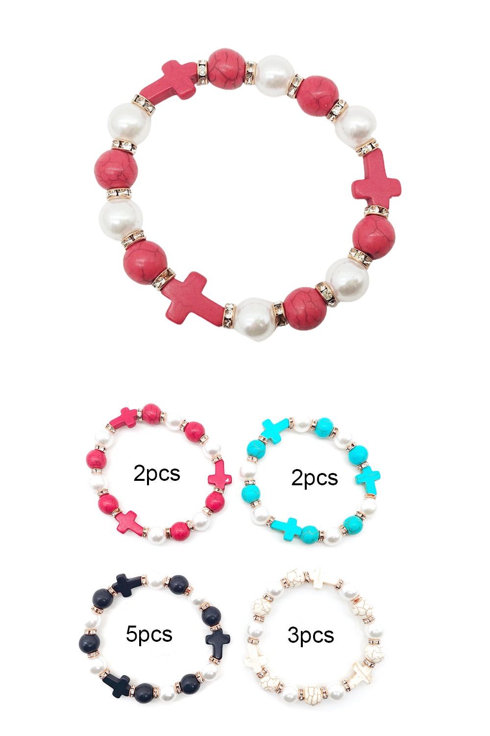 Cross Beaded Stretch Bracelet