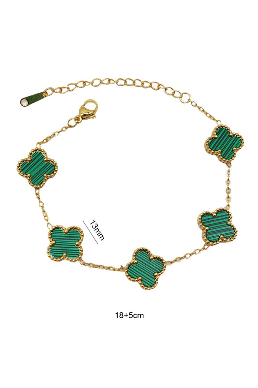 Stainless Steel Green Clover Bracelet