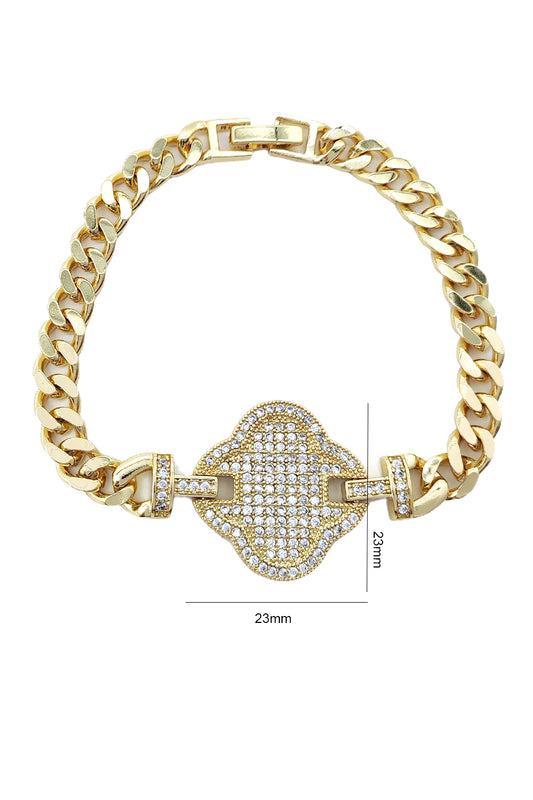 Stainless Steel Clover Rhinestone Bracelet