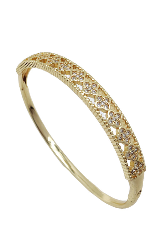 Stainless Steel Clover Rhinestone Bangle