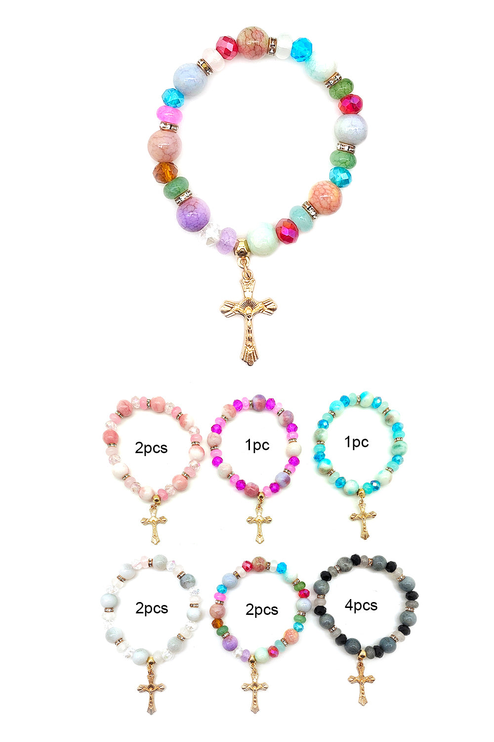 Cross Beaded Stretch Bracelet