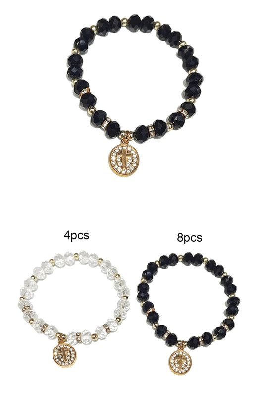 Cross Beaded Stretch Bracelet