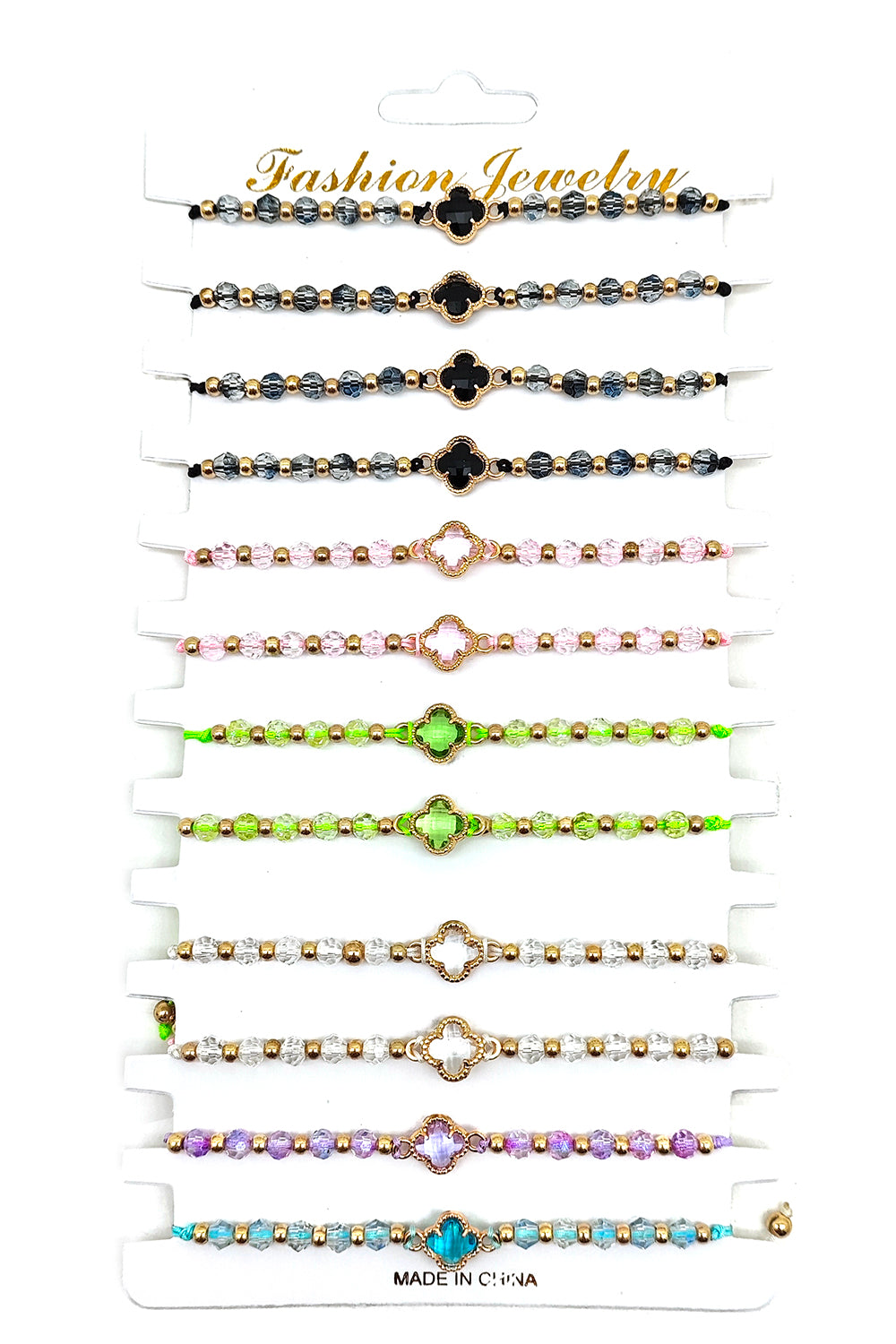 Clover Design Beaded Adjustable Bracelet