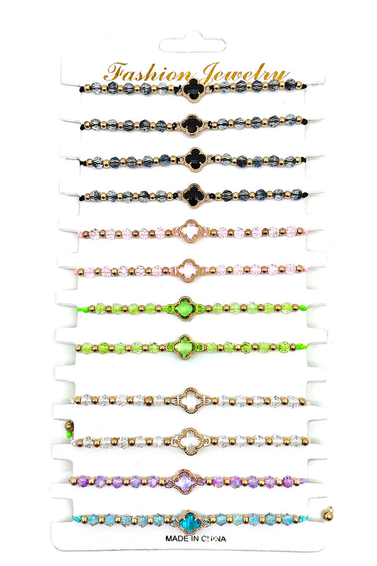 Clover Design Beaded Adjustable Bracelet