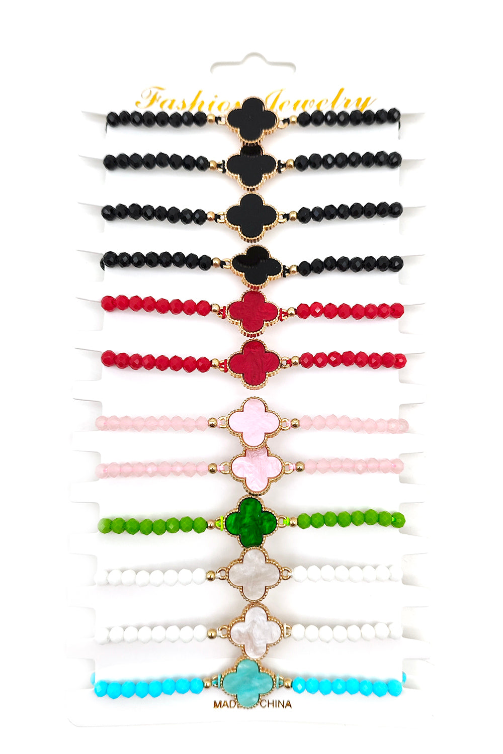 Clover Design Beaded Adjustable Bracelet