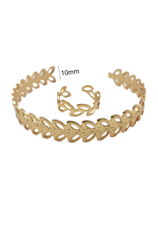Leaf Design Cuff Bracelet & Ring