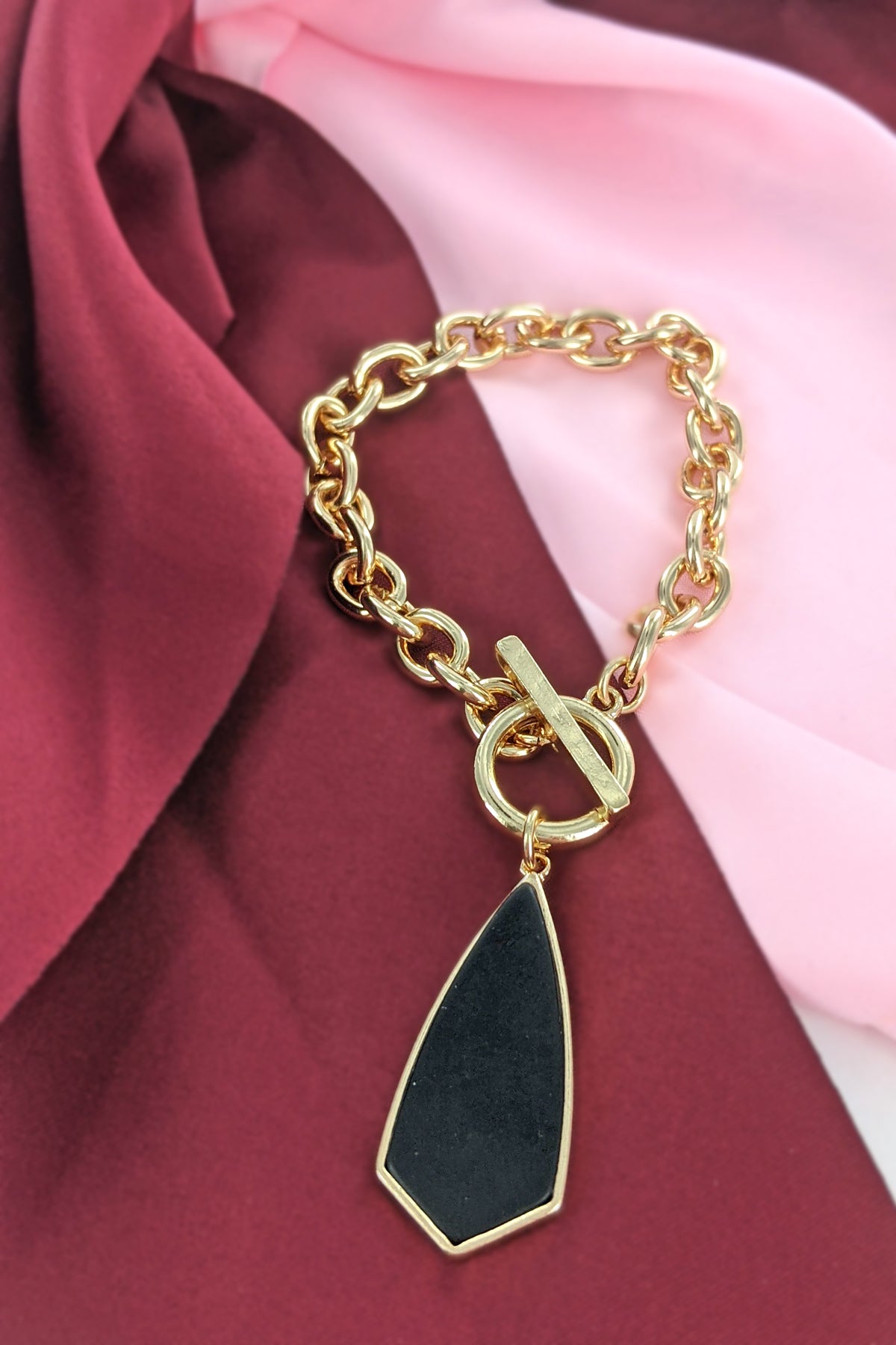 Black Semi Precious Stone Toggle Link Bracelet