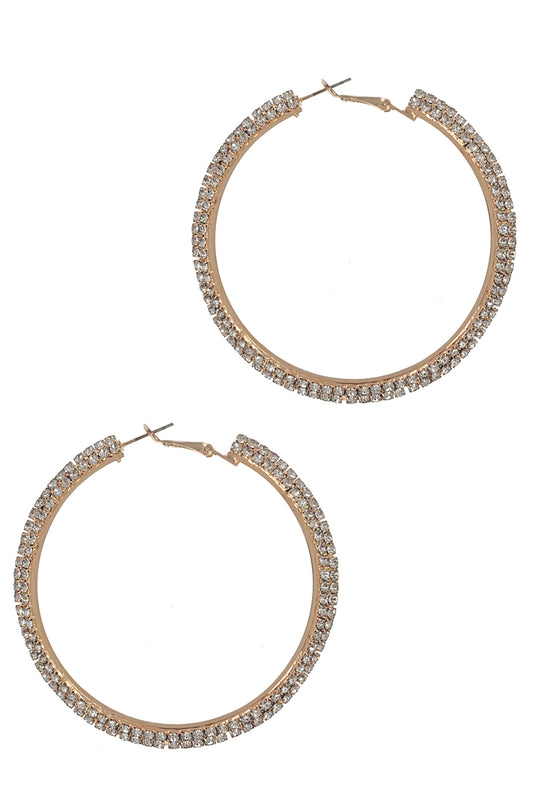 Gold Double Rhinestone Hoop Earring
