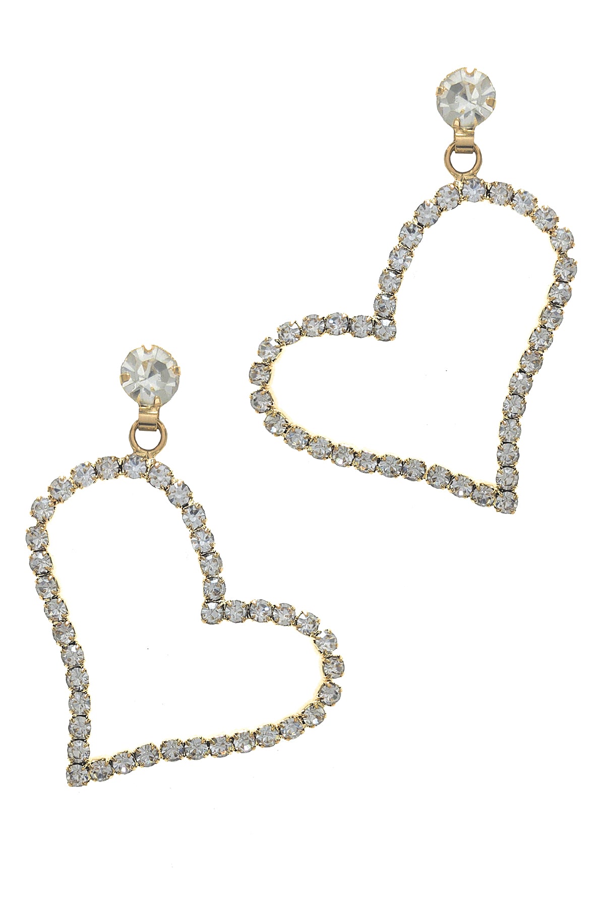 Gold Rhinestone Heart Dangle Earrings