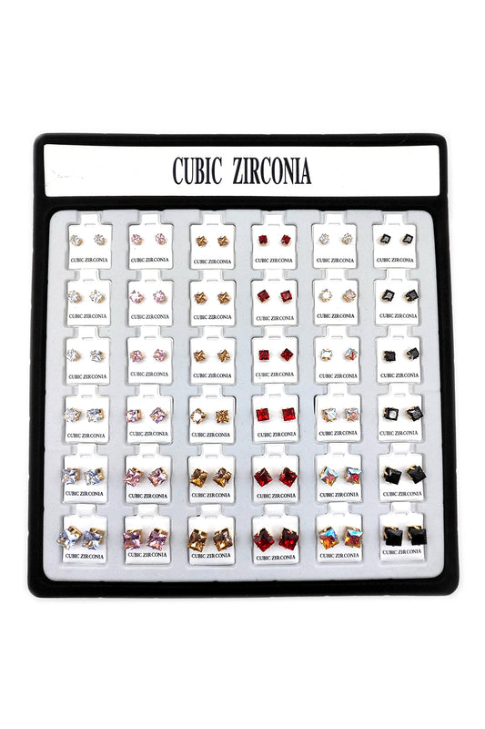 Multi-Color Squared Cubic Zirconia Stud Earrings