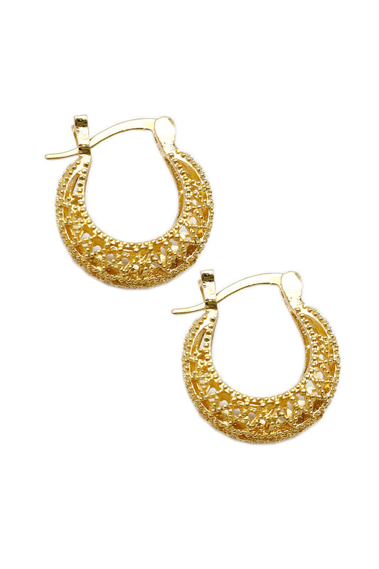 Gold Filigree Small Hoop Earrings