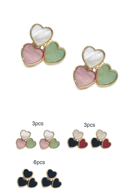 Triple Heart Stud Earrings