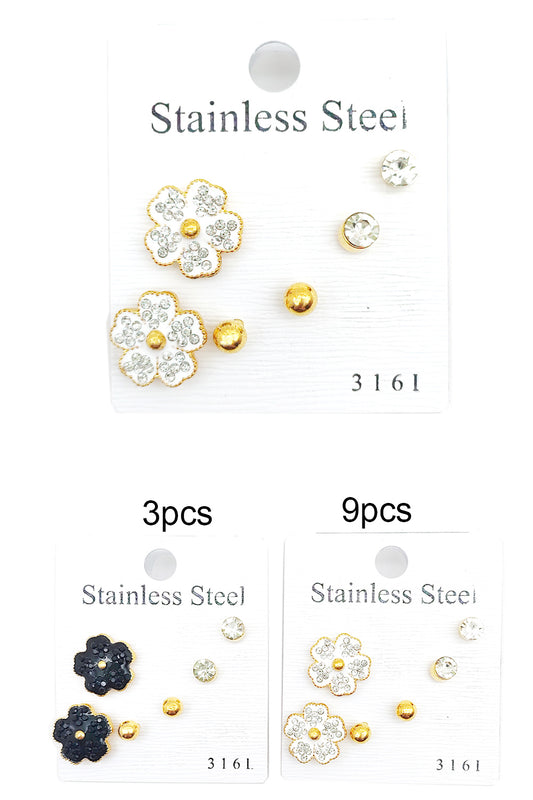 Stainless Steel 3-pair Stud Earrings