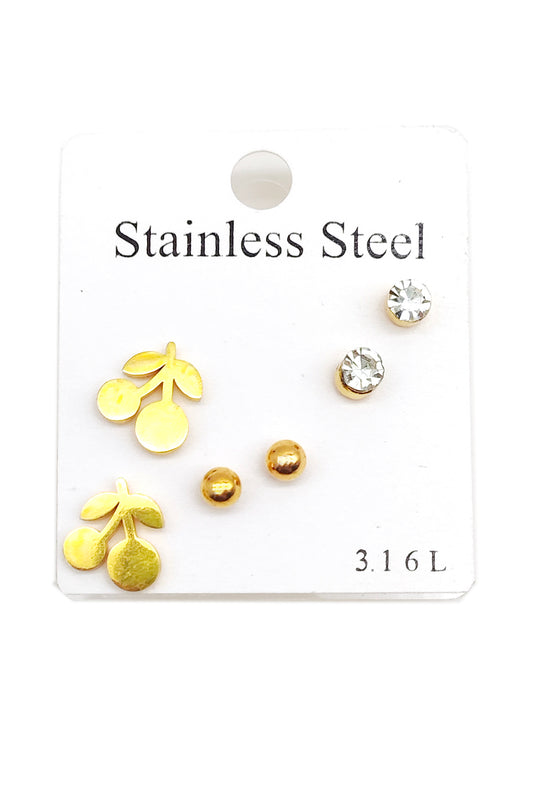 Stainless Steel 3-pair Stud Earrings