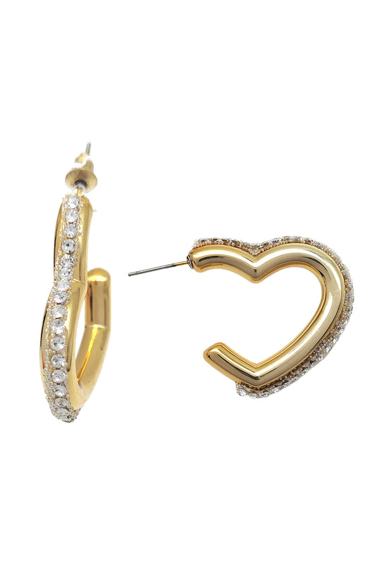 Gold Heart Design Open Hoop Earring