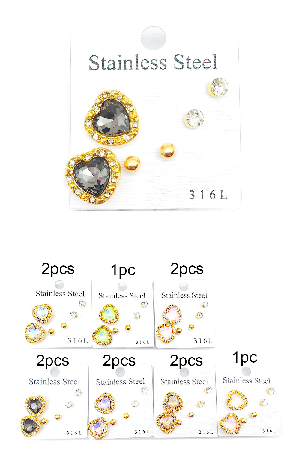 Stainless Steel 3-pair Stud Earrings