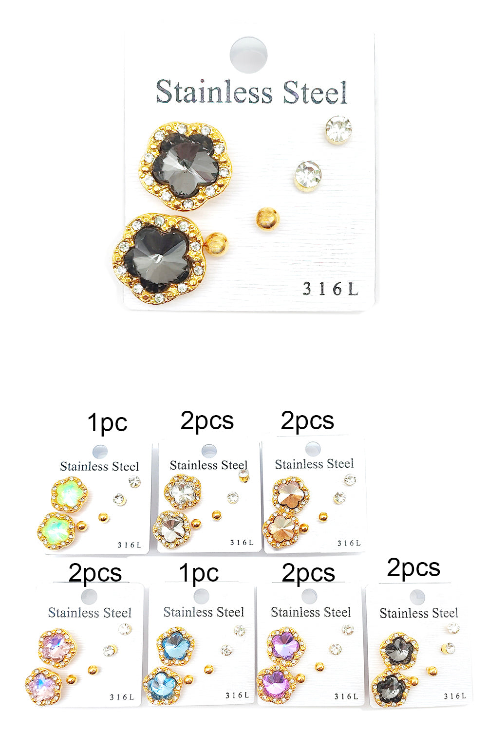 Stainless Steel 3-pairs Stud Earrings