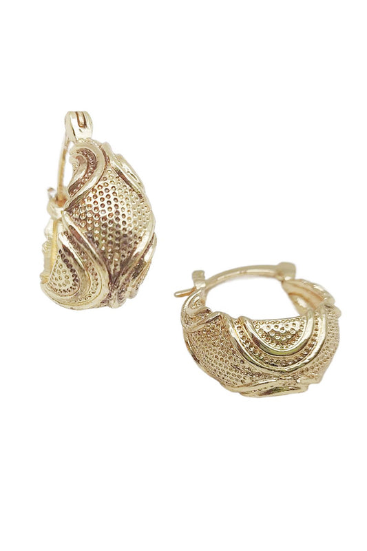 Gold Basket Texture Hoop Earrings